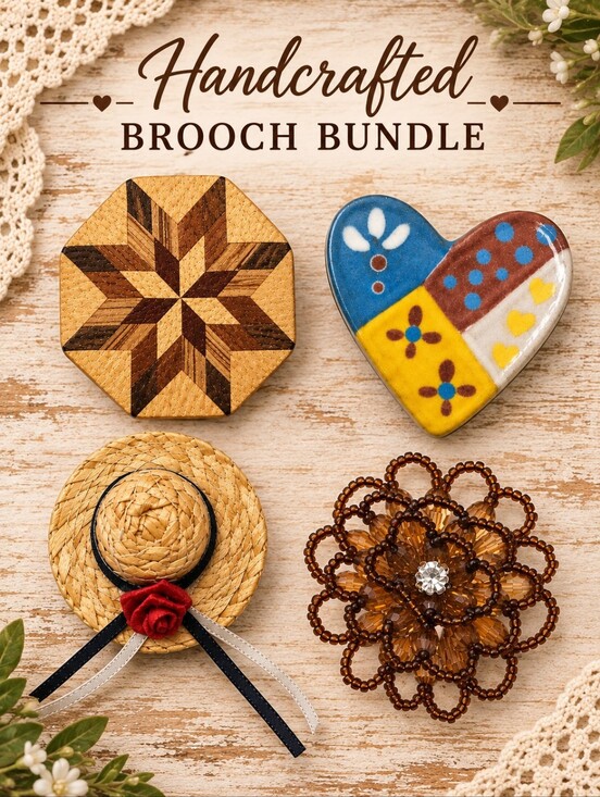 Jewelry - Handcrafted Natural Tone Brooch Bundle
